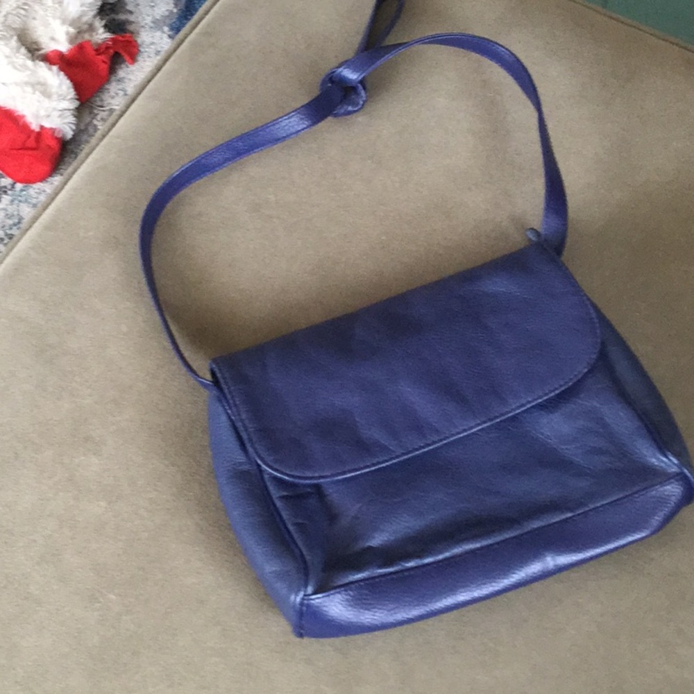 Royal, navy blue leather shoulder bag